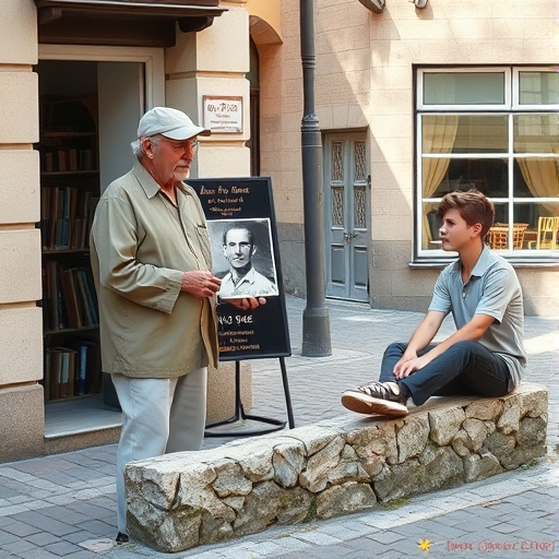 A Quiet Pause on a Cobblestone Street