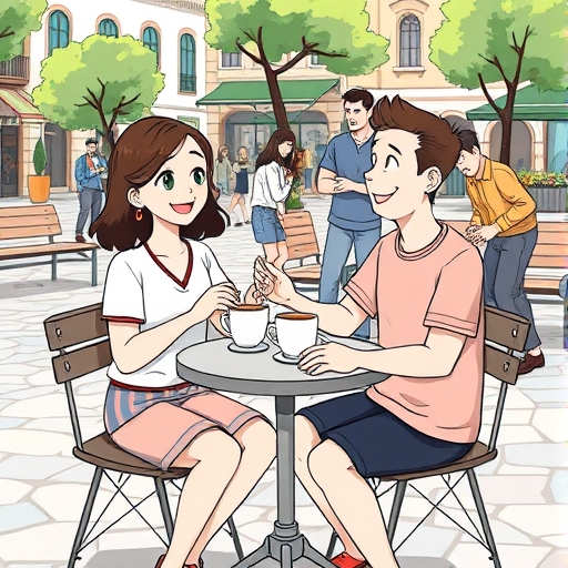 Café y costumbres en la plaza del barrio