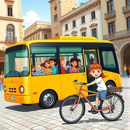 Autobús turístico versus excursión en bicicleta en ciudad histórica