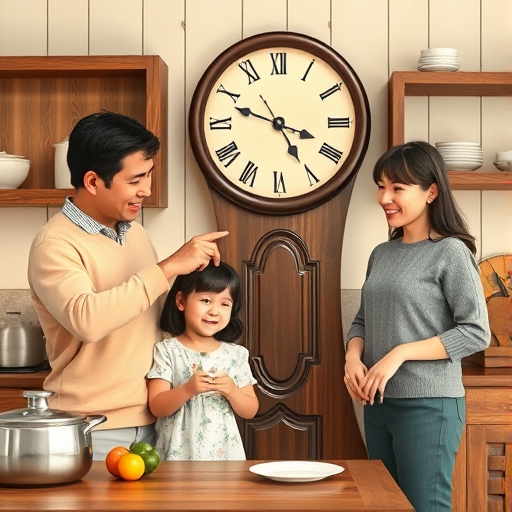 El reloj de pared en la cocina de antaño