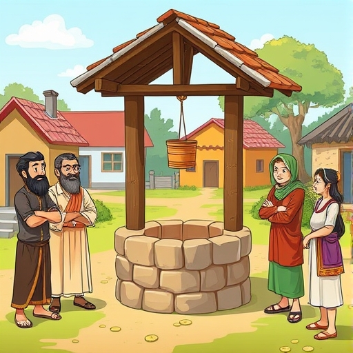 La factura del pozo en el pueblo antiguo