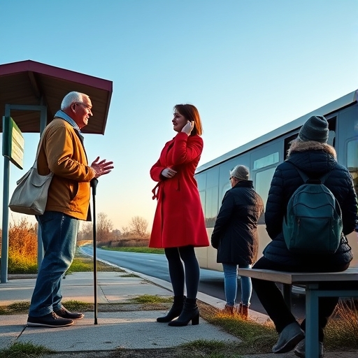 Esperando el autobús en el frío amanecer
