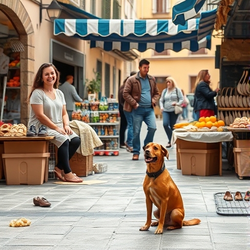 Pies peludos en la plaza del mercado