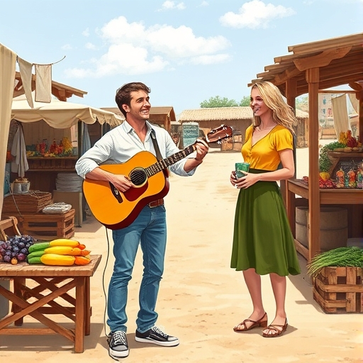 El músico ambulante y el mercado matinal