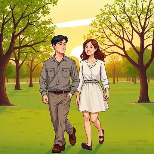 Paseo en el parque al atardecer