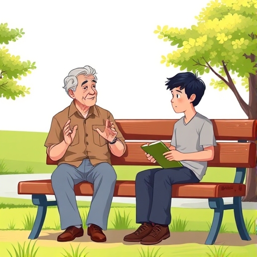 Consultando al anciano del parque