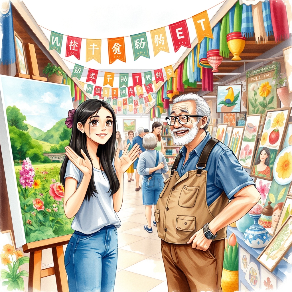 स्थानीय कला बाजार में ख़रीदारी