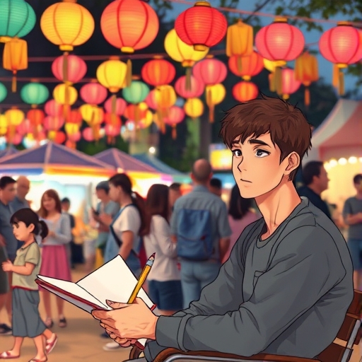 Las sombras bajo las linternas de la feria