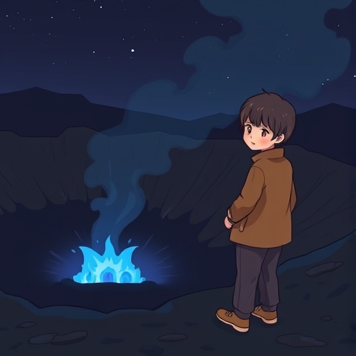 火山口的蓝焰奇观