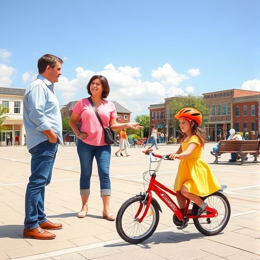Paseo en bicicleta por la plaza central