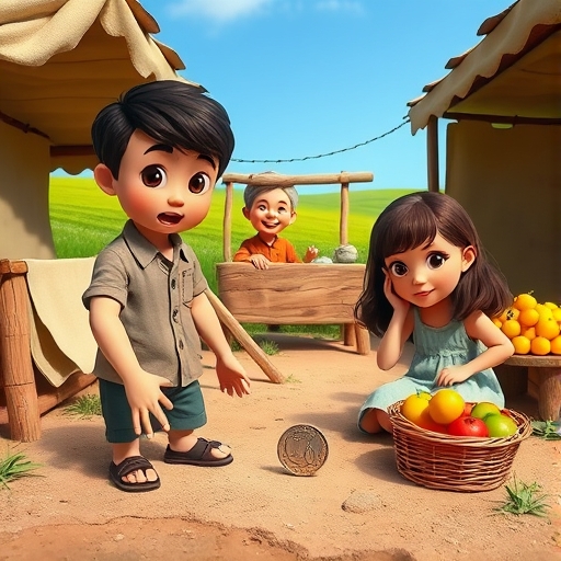 La moneda perdida en la feria del pueblo