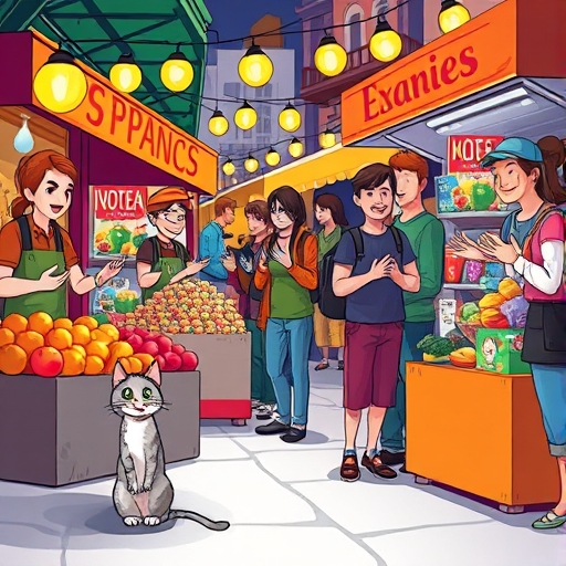 La mirada del gato en el mercado nocturno