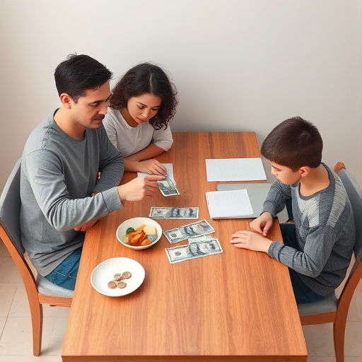 Dinero dividido en la mesa del comedor