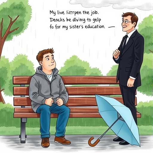 Entrevista en el parque bajo la lluvia