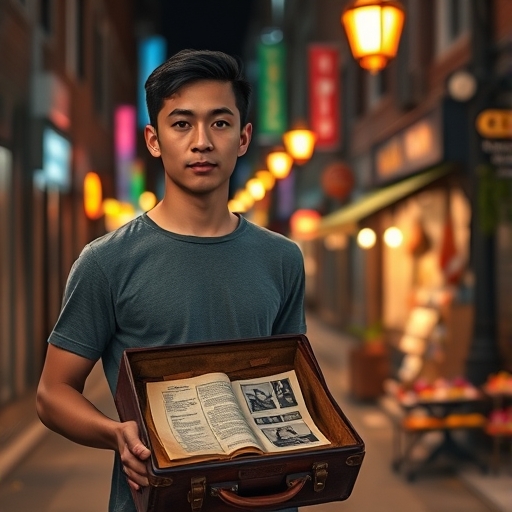 城市灯火下的旧皮箱
