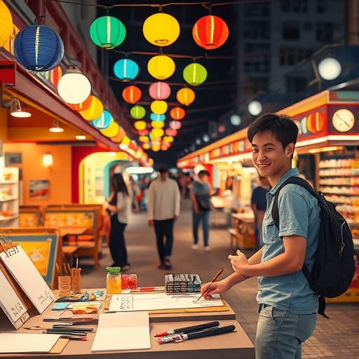 夜市里的画笔邂逅