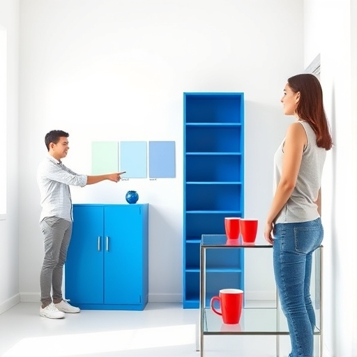 Blue Bookcases, Red Cups