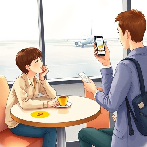 공항 카페의 노란 스티커