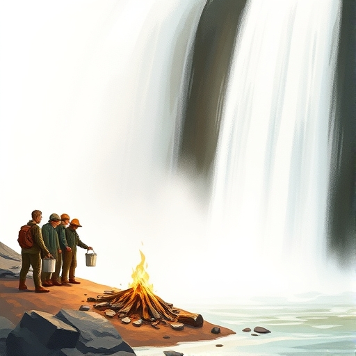Fire Near Waterfall