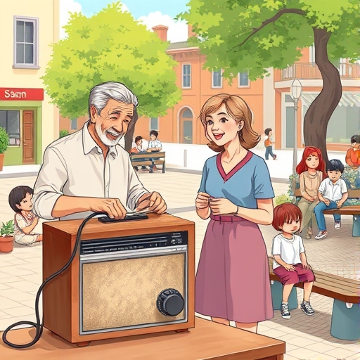 La radio en la plaza del pueblo