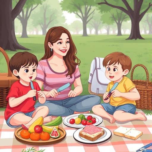 Picnic familiar con ayuda de los niños