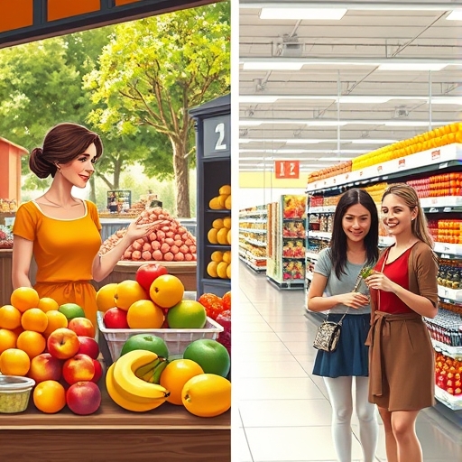 Frutas frescas: mercado local o supermercado grande