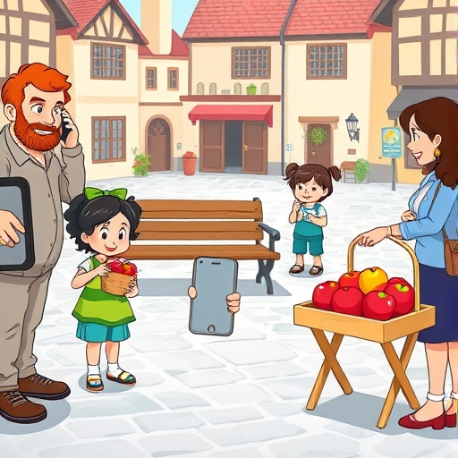 Teléfono perdido en la plaza del pueblo